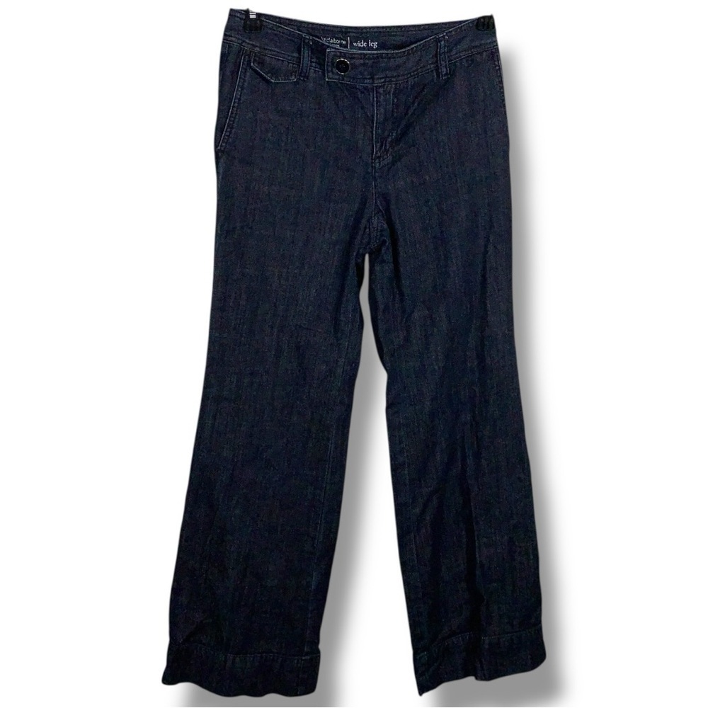 Size 4iz Claiborne Jeans Wide Leg Dark Denim Style Cotton Retro